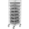 Global Equipment Chrome Wire Cart With (7) 6"H Gray Grid Containers, 21x24x69 269028GY